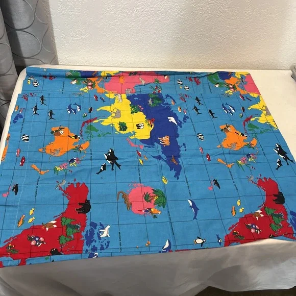 Vintage Wild Animal Safari Jungle Endangered Extinction Pair Pillowcases Blue - Picture 2 of 9